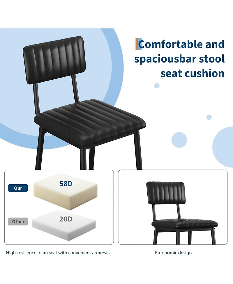 gaomon Bar Stools Set of 2,Tall Chairs with Thick Cushion and Thickened Metal Legs,Pu Leather Counter Height Barstools w/Backrest Footrest