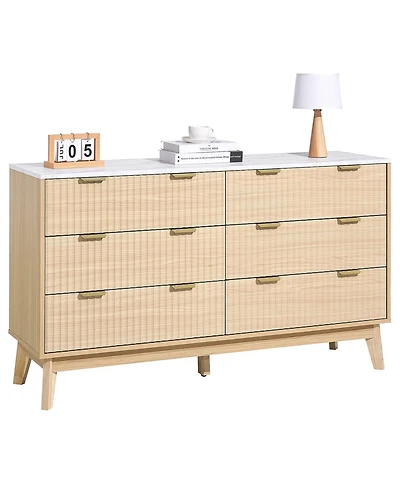 Gouun 6 Drawer Fluted Dresser with Spacious Storage for Bedroom and Entryway