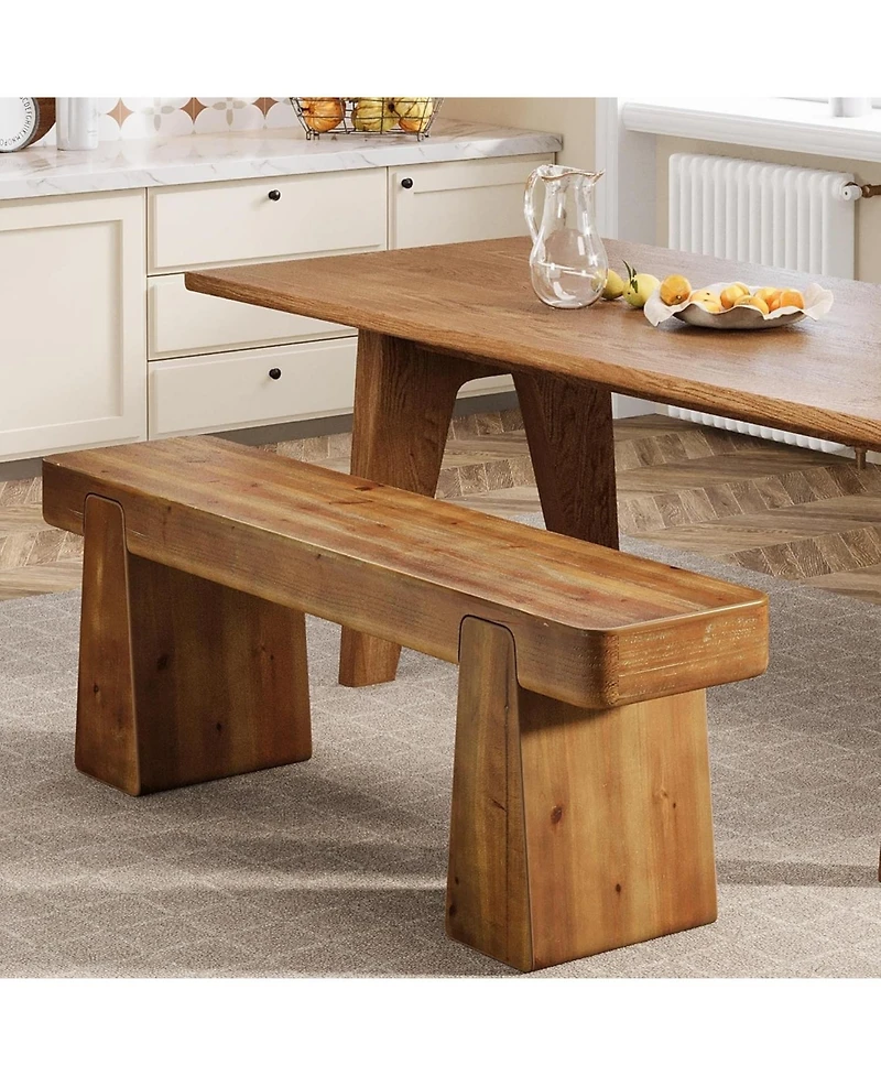 Tribesigns Solid Wood Dining Bench, 47" Farmhouse Dining Table Bench with Thickened Legs
