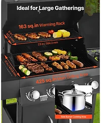 Ecooso 4-Burner Propane Gas Grill with Side Burner, 425 Sq. In. Cooking Area, 52,000 Btu