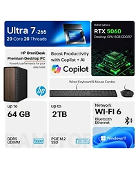 Hp OmniDesk Tower Desktop Intel Core Ultra 7 16GB Ram Nvidia GeForce Rtx 5060 2TB Ssd Storage Windows 11 Home