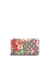Pre-Owned Gucci Chain Wallet Blooms Print Gg Coated Canvas