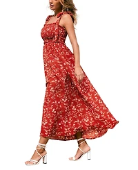 Cupshe Women's Hot Papaya Floral Maxi Beach Dress