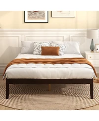 Sugift 82" Queen Size Wood Bed Frame with Wooden Slats Support and Rubber Wood Legs-Espresso