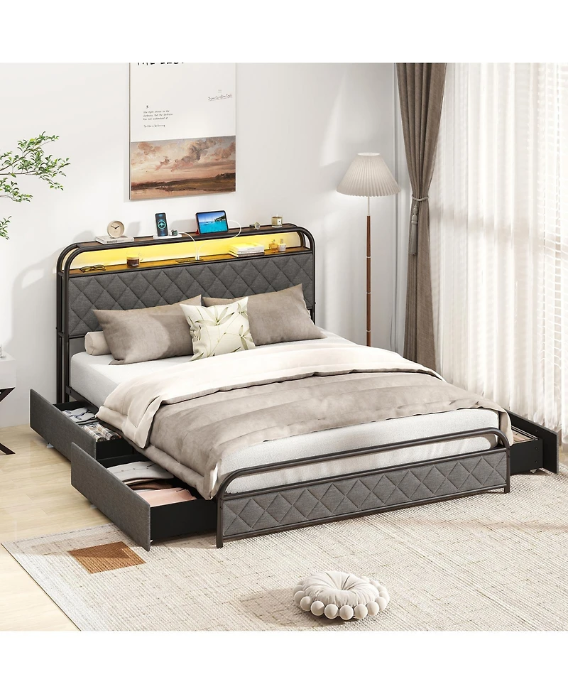 Sugift Bed Frame with Led Lights and Charging Station