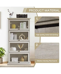 Rainsken Display Cabinet with 4 Flip up Glass Doors, 4-Tier Versatile Storage Organizer, Antique Bookcase for Office, Living Room