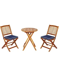 sumyeg 3-Piece Folding Patio Bistro Set with Cushions and Round Table