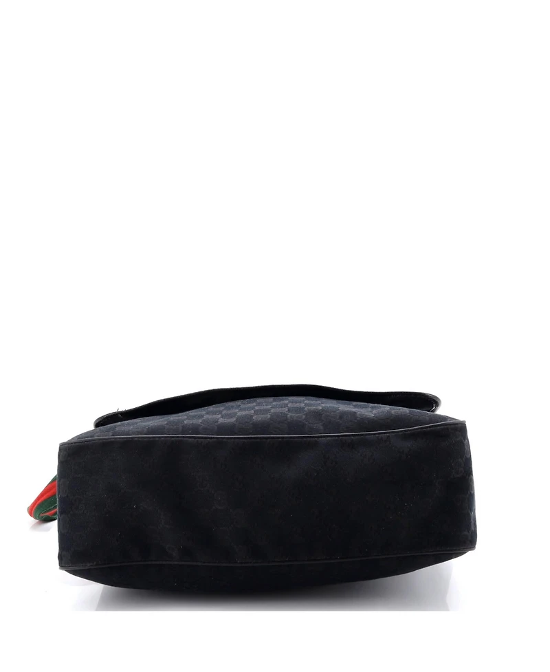 Pre-Owned Gucci Medium Web Strap Flap Messenger Gg Canvas