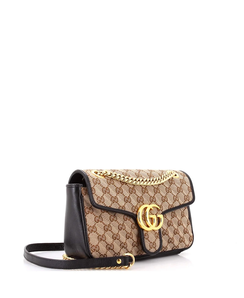 Pre-Owned Gucci Small Gg Marmont Flap Bag Diagonal Quilted Gg Canvas with Leather