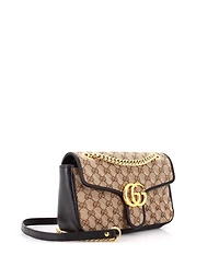 Pre-Owned Gucci Small Gg Marmont Flap Bag Diagonal Quilted Gg Canvas with Leather