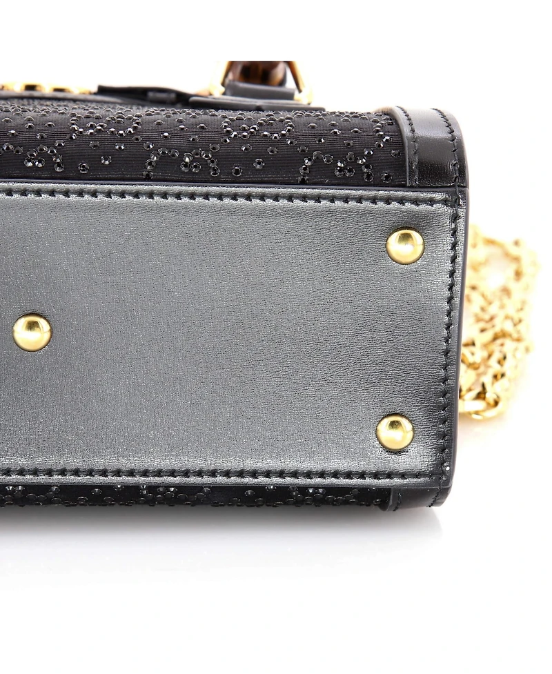 Pre-Owned Gucci Mini Diana Nm Bamboo Handle Tote Crystal Embellished Gg Canvas