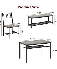 gaomon Dining Table Set for 4 Kitchen Table With Bench & 2 Chairs 4-Piece Dining Table Set w/ Storage Wine Rack Rectangular Dining Furniture Set With