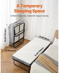Gouun 31 in Foldable Rollaway Bed with 5 in Mattress for Guests