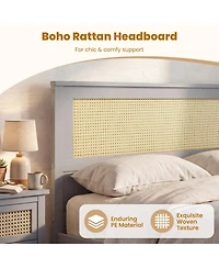 Sugift Full Size Rattan Bed Frame with Storage Drawers