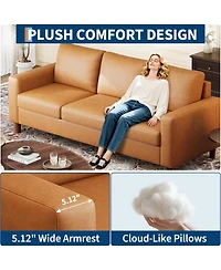 gaomon 83" Leather Sofa, Mid-Century Modern 3-Seater Couch with Cushions and Armrests
