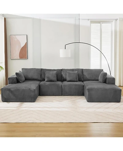 gaomon 137" Cloud Boneless Sectional Sofa, U-Shaped Modular Couch with Chaise, Corduroy