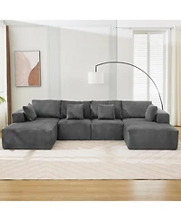 gaomon 137" Cloud Boneless Sectional Sofa, U-Shaped Modular Couch with Chaise, Corduroy