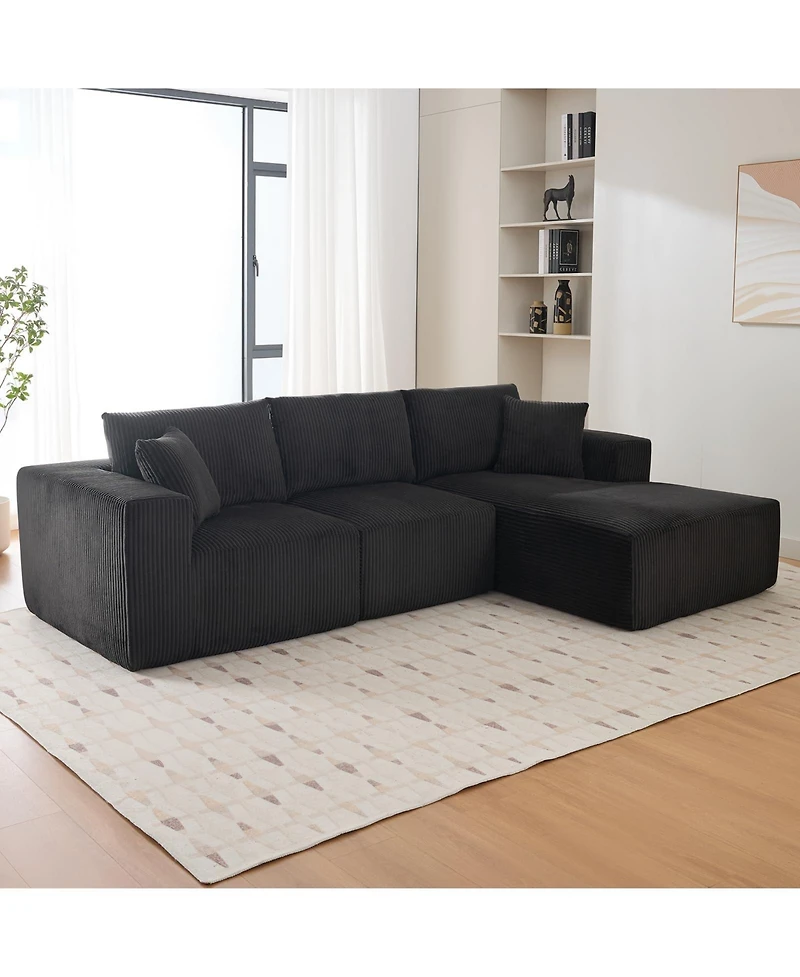 gaomon 108" L-Shaped Modular Sectional Sofa, 3-Piece Corduroy Cloud Couch with Right Facing Chaise & Armrests, No Assembly