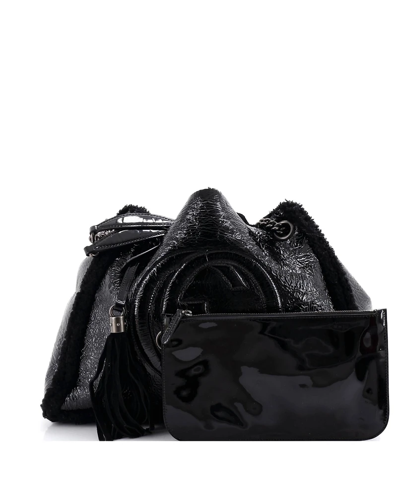 Pre-Owned Gucci Medium Soho Chain Strap Shoulder Bag Patent and Shearling