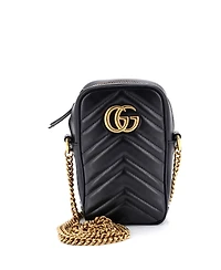 Pre-Owned Gucci Mini Gg Marmont Vertical Phone Crossbody Bag Matelasse Leather