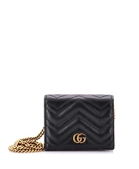 Pre-Owned Gucci Gg Marmont Card Case on Chain Matelasse Leather