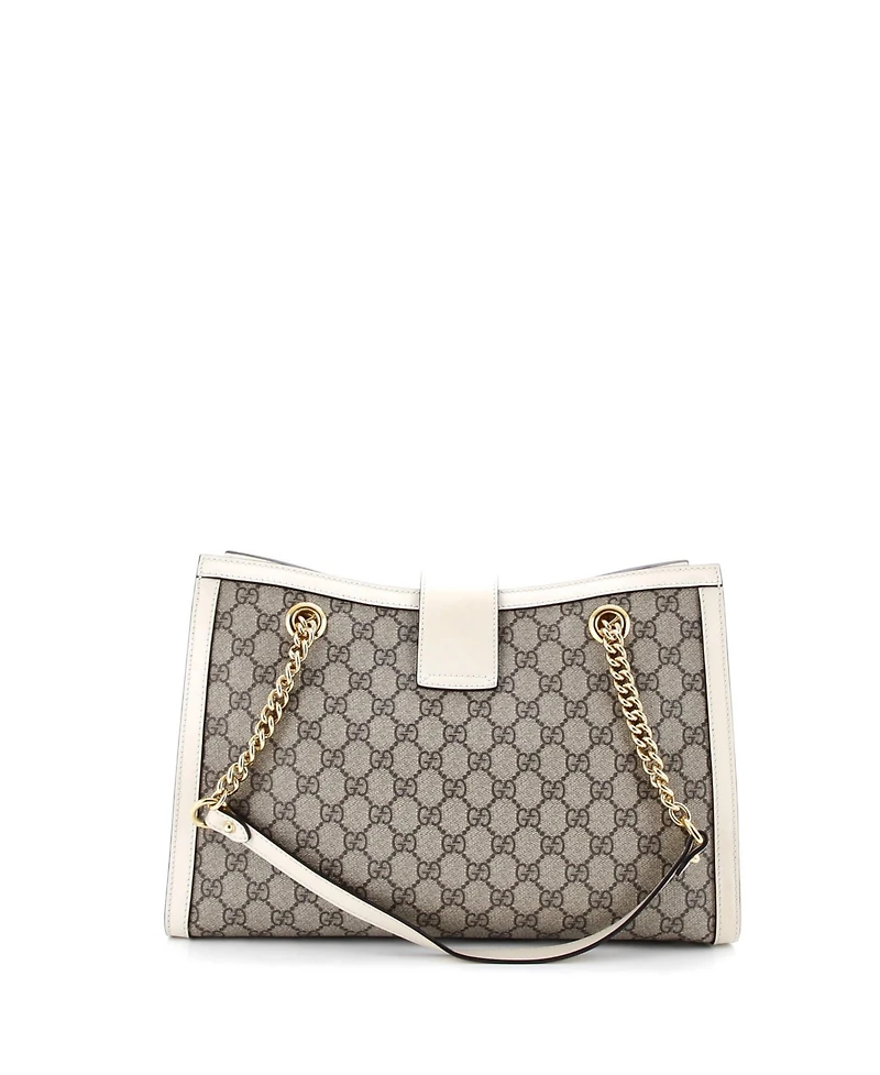 Pre-Owned Gucci Medium Padlock Chain Tote Gg Coated Canvas with Leather