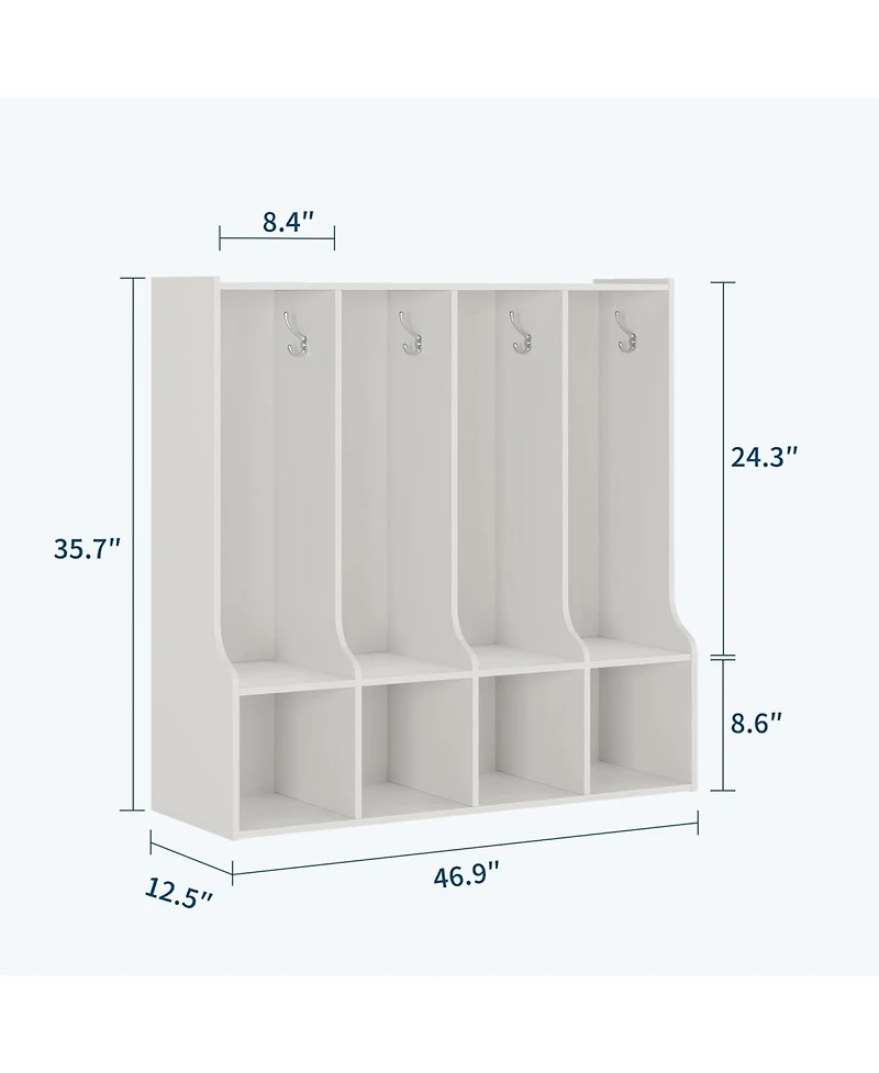 gaomon 4-Section Classroom Coat Locker with 4 Cubbies, Daycare Cubby Storage Organizer with 8 Hooks for Home, School, Nursery, Kindergarten