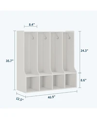 gaomon 4-Section Classroom Coat Locker with 4 Cubbies, Daycare Cubby Storage Organizer with 8 Hooks for Home, School, Nursery, Kindergarten