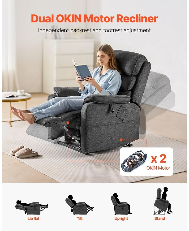 Gouun Power Lift Recliner Chair with Heat and Massage, Dual Motor, 350 lbs Capacity, Medium