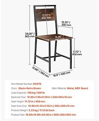 Gouun Set of 2 Farmhouse Wooden Dining Chairs with Metal Frame and Contoured Backrest