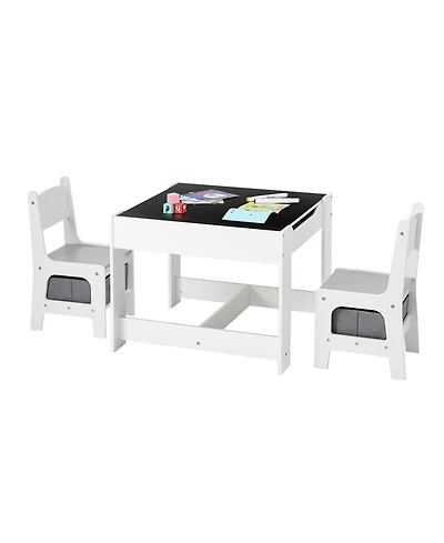 Gouun Kids Table and 2 Chairs Set with Reversible Top and Storage for Art and Learning