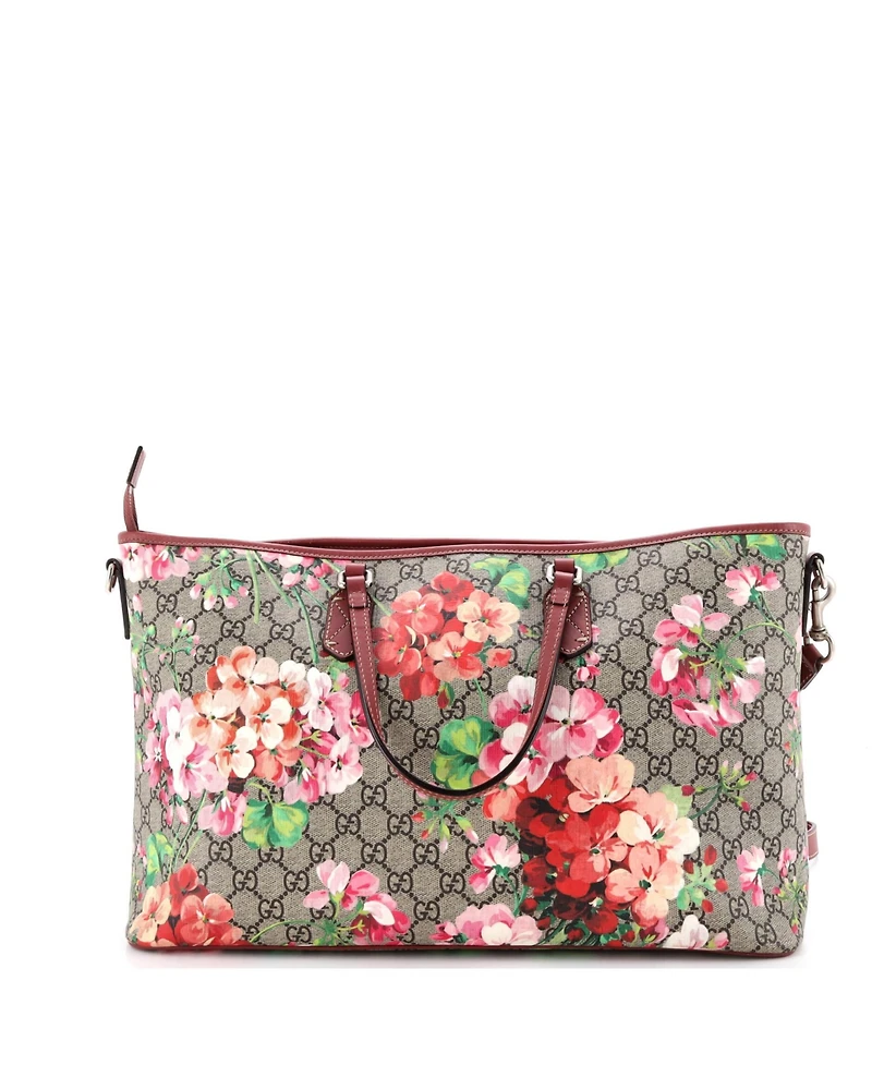 Pre-Owned Gucci Large Convertible Zip Tote Blooms Print Gg Coated Canvas