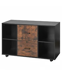 Gouun 2 Drawer Mobile File Cabinet with Open Shelves and Lockable Wheels