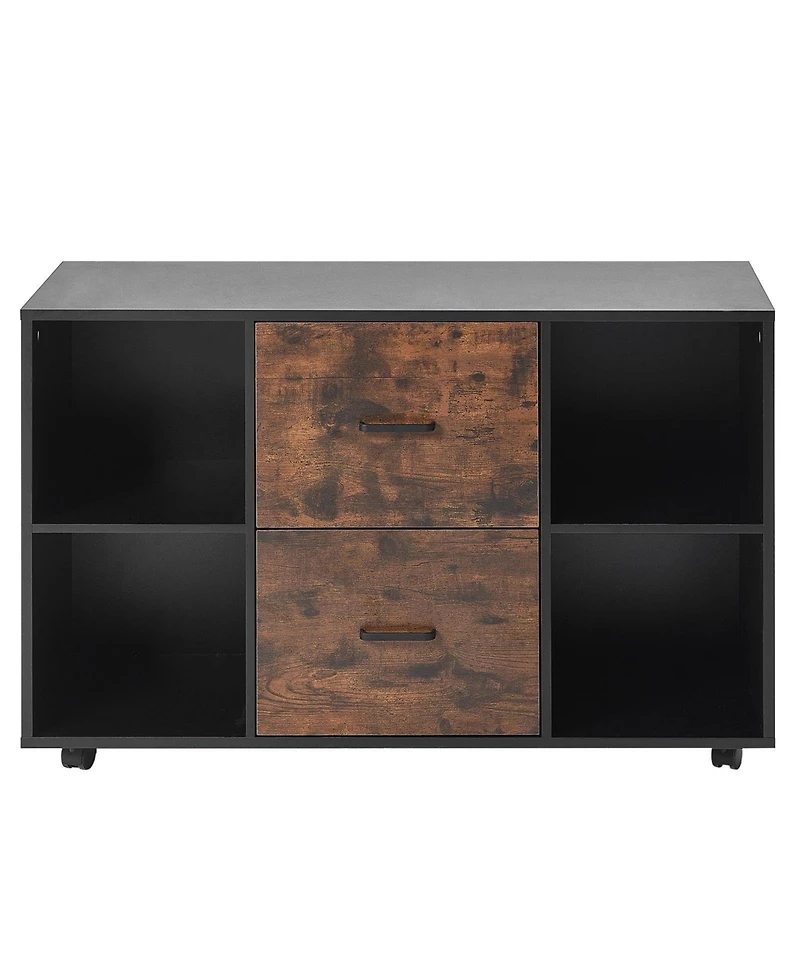 Gouun 2 Drawer Mobile File Cabinet with Open Shelves and Lockable Wheels