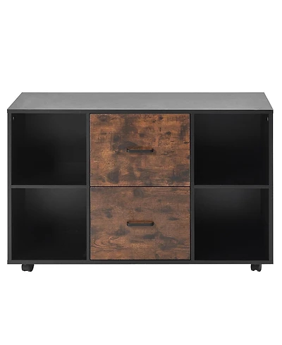 Gouun 2 Drawer Mobile File Cabinet with Open Shelves and Lockable Wheels