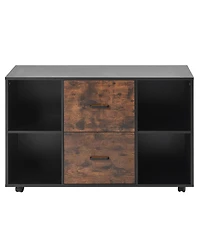 Gouun 2 Drawer Mobile File Cabinet with Open Shelves and Lockable Wheels