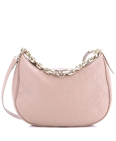 Pre-Owned Gucci Large Emblem Half Moon Shoulder Bag Gg Embossed Leather