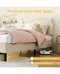 gaomon Twin Upholstered Smart Led Bed Frame with Velvet Princess Headboard and Wooden Slat Support, No Box Spring Needed
