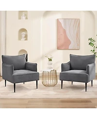 gaomon Mid Century Accent Chair, Comfy Living Room Chair Armchair Grey Fabric Sofa for Bedroom