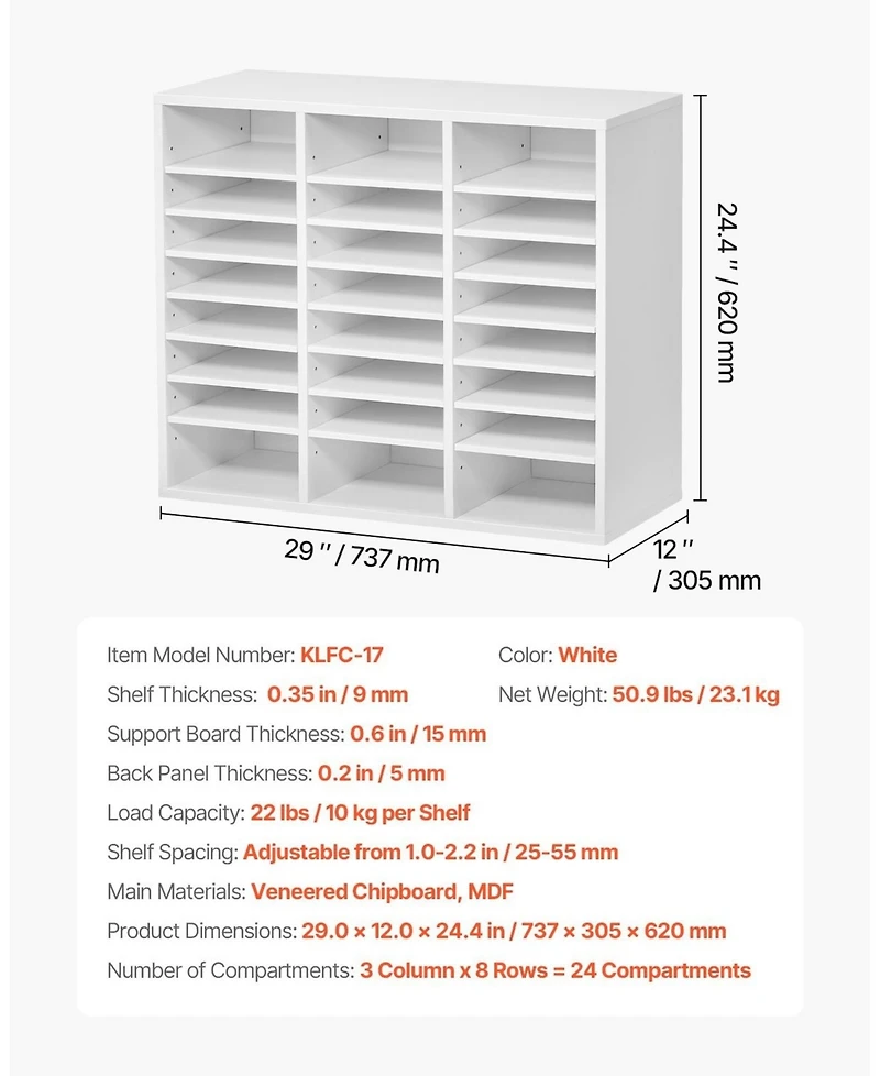 Gouun 24 Compartment Wood Literature Organizer with Adjustable Shelves