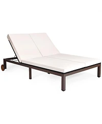 Gymax Adjustable Patio Rattan 2 Person Recliner Lounge Chair w/ Cushion Wheel