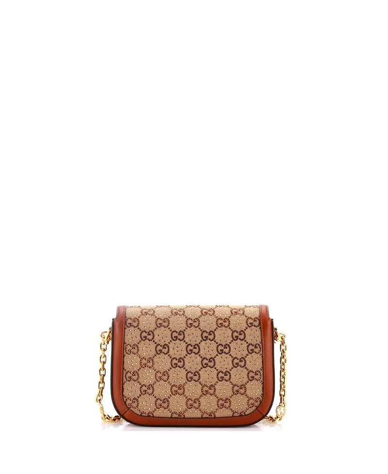 Pre-Owned Gucci Mini Horsebit 1955 Shoulder Bag Crystal Embellished Gg Canvas