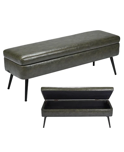 Gouun Pu Leather Storage Ottoman Bench with Soft Close Hinges and Metal Legs