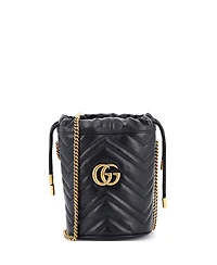 Pre-Owned Gucci Mini Gg Marmont Bucket Bag Matelasse Leather