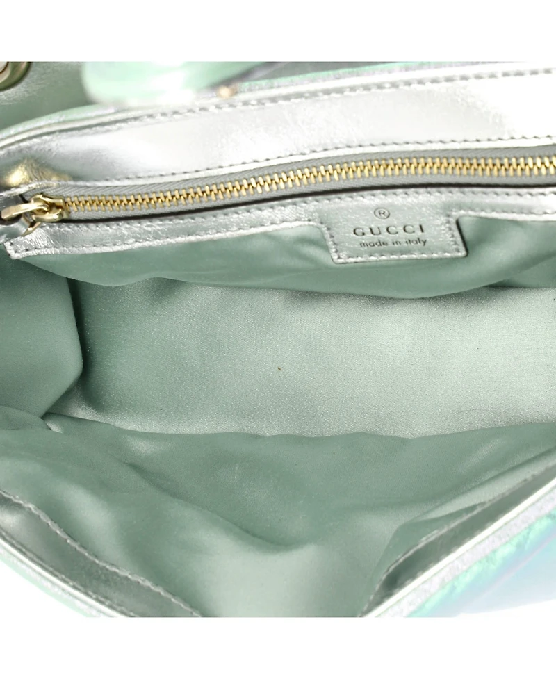 Pre-Owned Gucci Small Gg Marmont Flap Bag Chevron Iridescent Leather