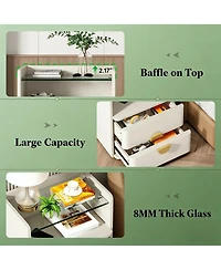 Rainsken 2-Drawer Nightstand, Modern Wood Bedside Table with Open Tempered Glasses Storage Space, End Table for Living Room and Bedroom