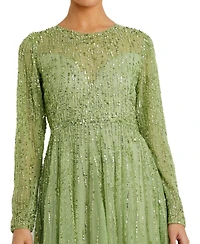 Mac Duggal Women's Sequin Illusion High-Neck Long Sleeve A-Line Gown