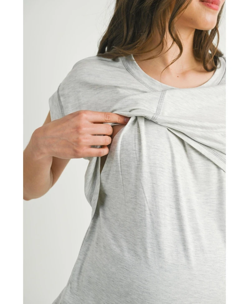 Hello Miz Maternity T-Shirt Relaxed Fit Short Sleeve Layered Nursing-Friendly