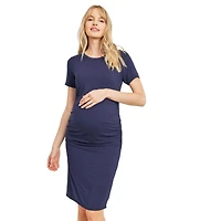 Hello Miz Maternity Casual Short Sleeve Crewneck Side Ruched T-Shirt Dress