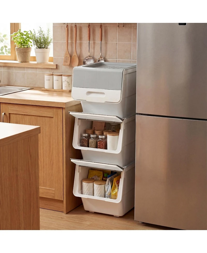 Sugift 3 Pieces Storage Bins on Wheels Stackable Plastic Boxes with Stay-Open Lid.